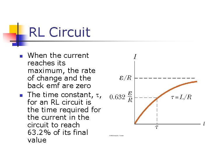 RL Circuit n n When the current reaches its maximum, the rate of change