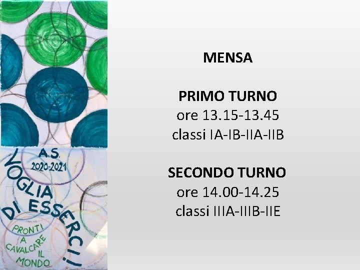 MENSA PRIMO TURNO ore 13. 15 -13. 45 classi IA-IB-IIA-IIB SECONDO TURNO ore 14.