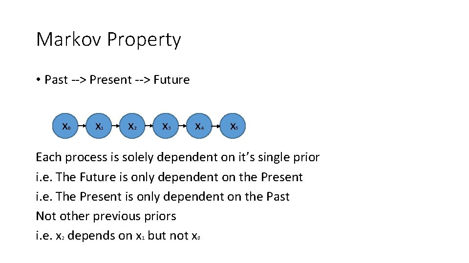 Markov Property • Past --> Present --> Future x 0 x 1 x x