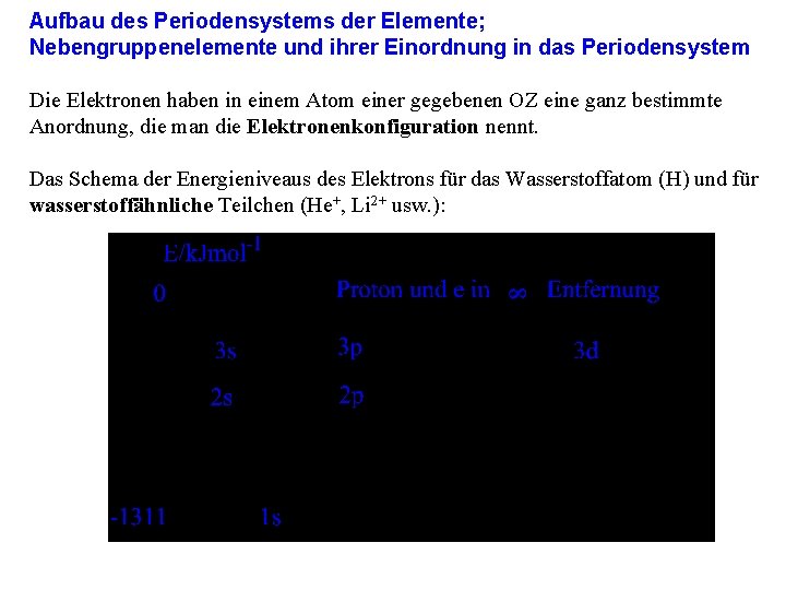 Aufbau des Periodensystems der Elemente; Nebengruppenelemente und ihrer Einordnung in das Periodensystem Die Elektronen