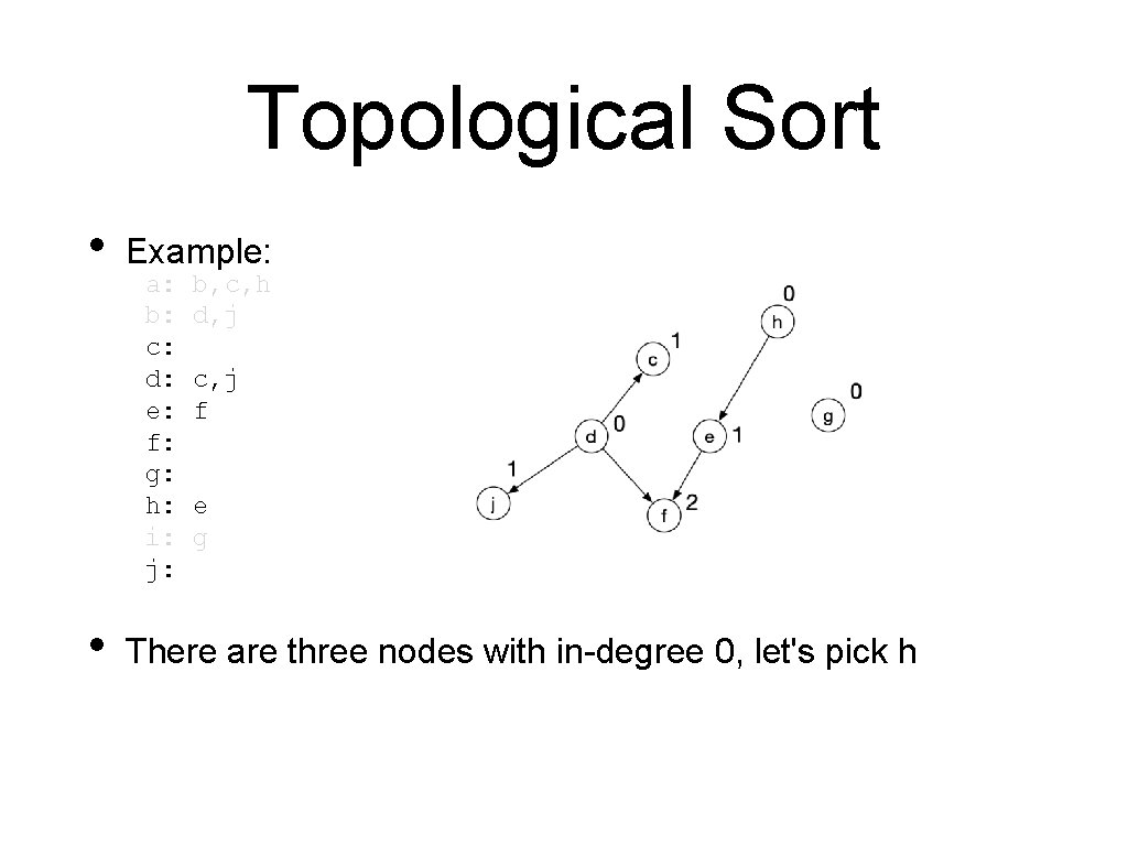 Topological Sort • • Example: a: b: c: d: e: f: g: h: i: