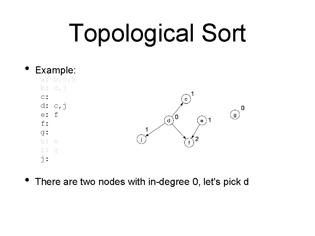 Topological Sort • • Example: a: b: c: d: e: f: g: h: i: