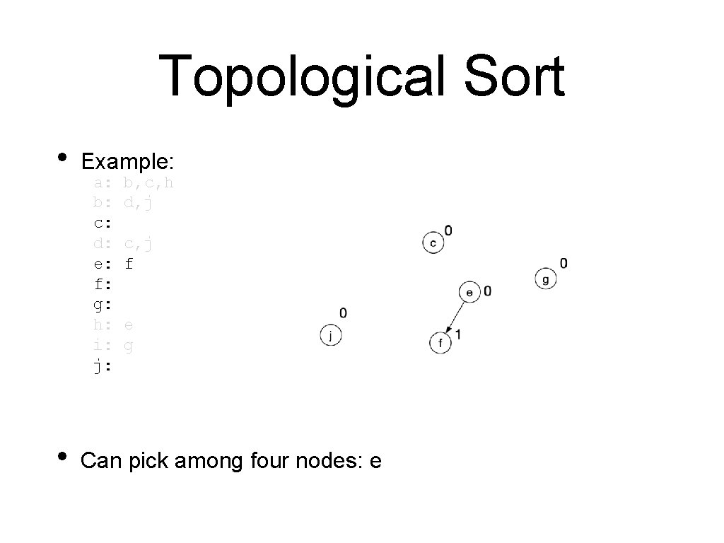 Topological Sort • • Example: a: b: c: d: e: f: g: h: i: