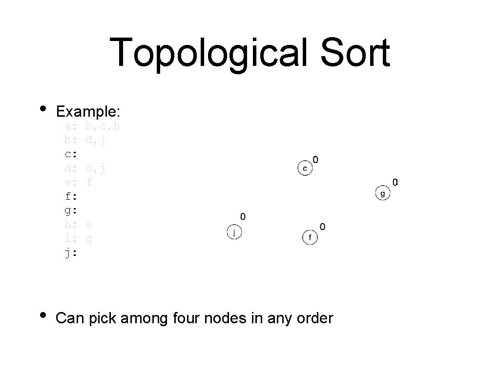 Topological Sort • • Example: a: b: c: d: e: f: g: h: i: