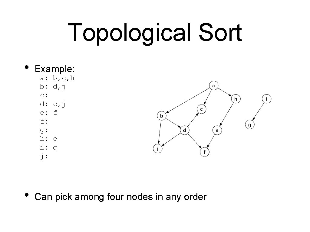 Topological Sort • • Example: a: b: c: d: e: f: g: h: i: