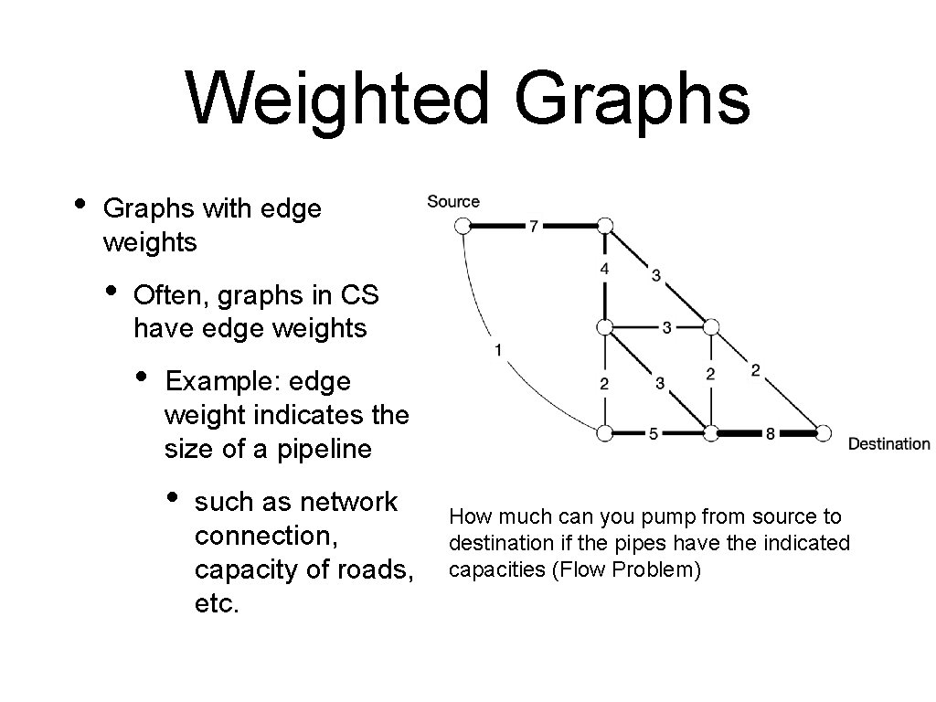 Weighted Graphs • Graphs with edge weights • Often, graphs in CS have edge