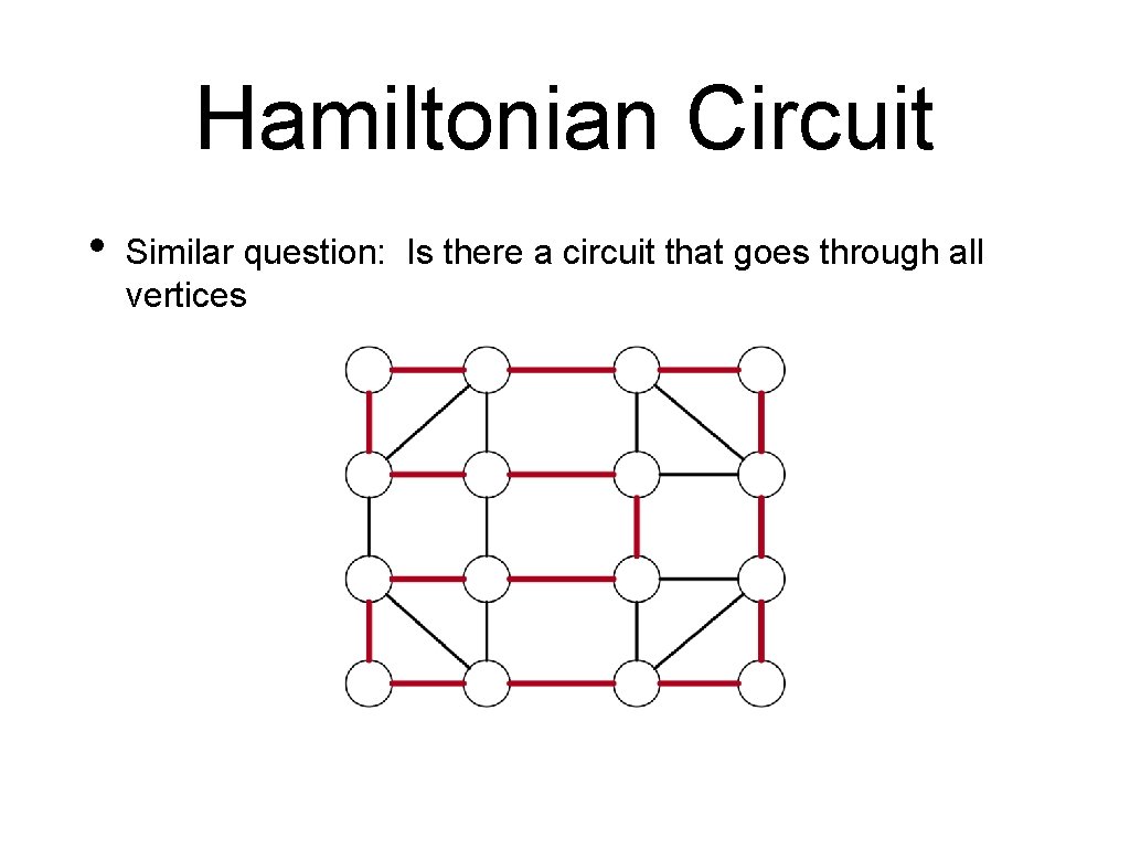 Hamiltonian Circuit • Similar question: Is there a circuit that goes through all vertices