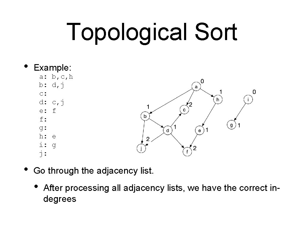 Topological Sort • • Example: a: b: c: d: e: f: g: h: i: