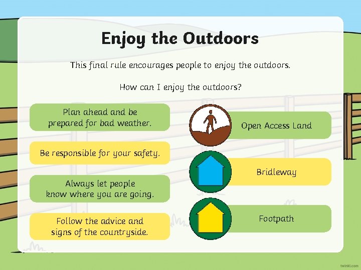 Enjoy the Outdoors This final rule encourages people to enjoy the outdoors. How can