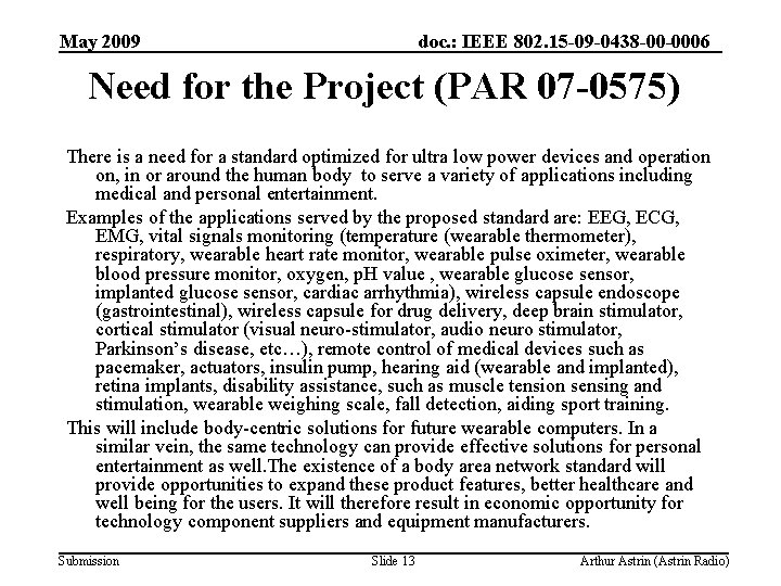 May 2009 doc. : IEEE 802. 15 -09 -0438 -00 -0006 Need for the