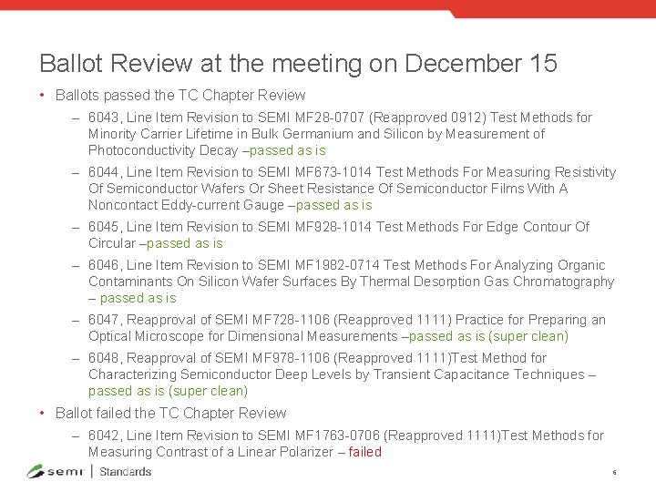 Ballot Review at the meeting on December 15 • Ballots passed the TC Chapter