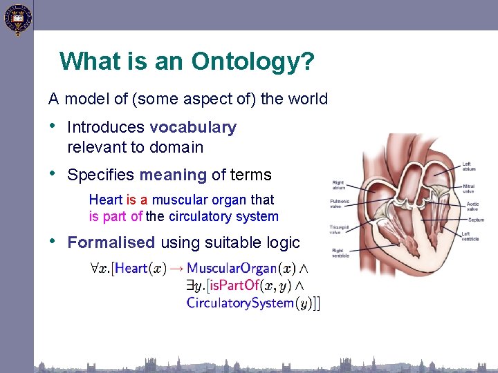 What is an Ontology? A model of (some aspect of) the world • Introduces