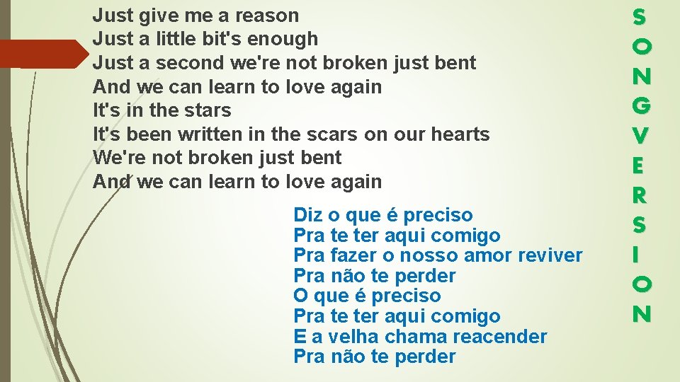 Just give me a reason Just a little bit's enough Just a second we're