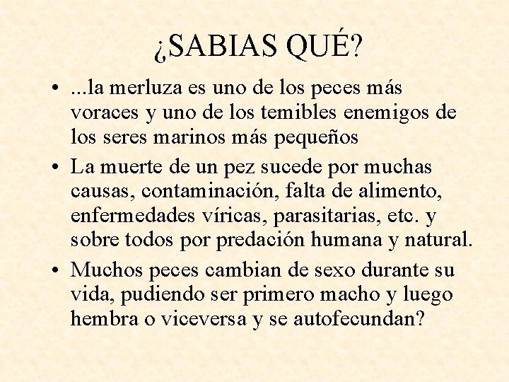 ¿SABIAS QUÉ? • . . . la merluza es uno de los peces más