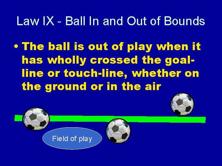 Law IX - Ball In and Out of Bounds • The ball is out