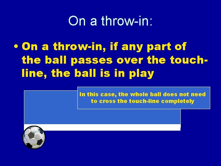 On a throw-in: • On a throw-in, if any part of the ball passes