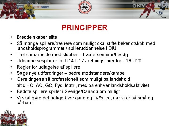 PRINCIPPER • Bredde skaber elite • Så mange spillere/trænere som muligt skal stifte bekendtskab