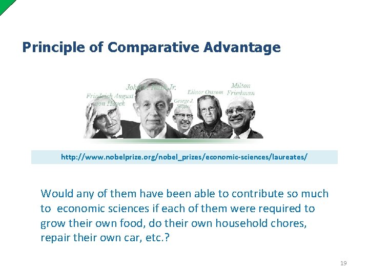 Principle of Comparative Advantage http: //www. nobelprize. org/nobel_prizes/economic-sciences/laureates/ Would any of them have been