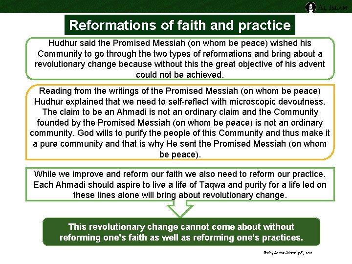 Reformations of faith and practice Hudhur said the Promised Messiah (on whom be peace) Reformations of faith and practice Hudhur said the Promised Messiah (on whom be peace)