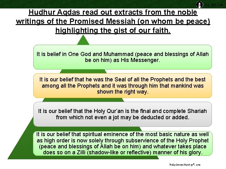 Hudhur Aqdas read out extracts from the noble writings of the Promised Messiah (on Hudhur Aqdas read out extracts from the noble writings of the Promised Messiah (on