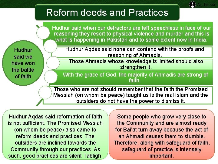 Reform deeds and Practices Hudhur said when our detractors are left speechless in face Reform deeds and Practices Hudhur said when our detractors are left speechless in face