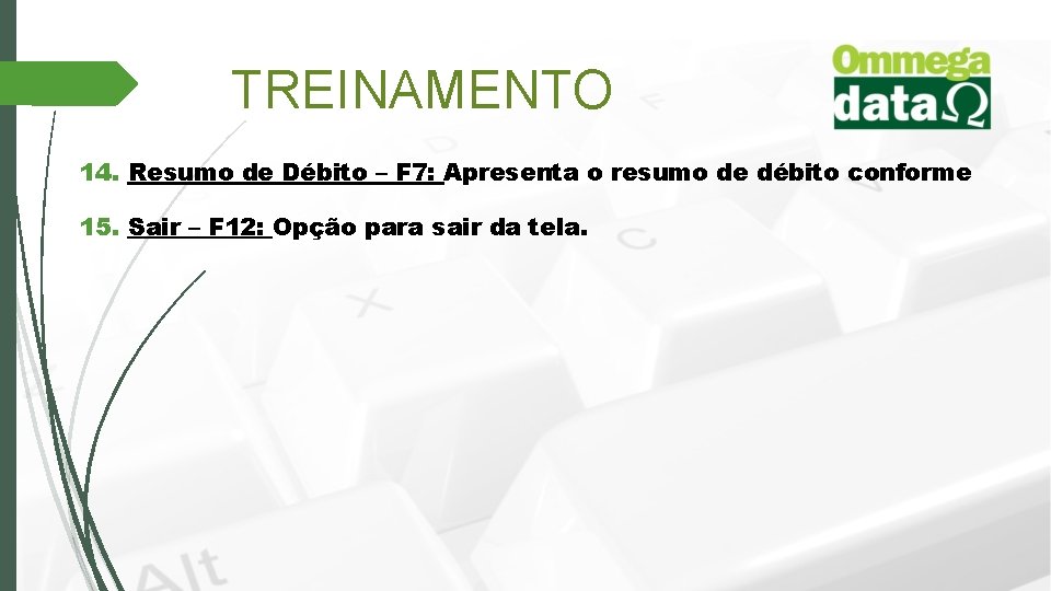 TREINAMENTO 14. Resumo de Débito – F 7: Apresenta o resumo de débito conforme