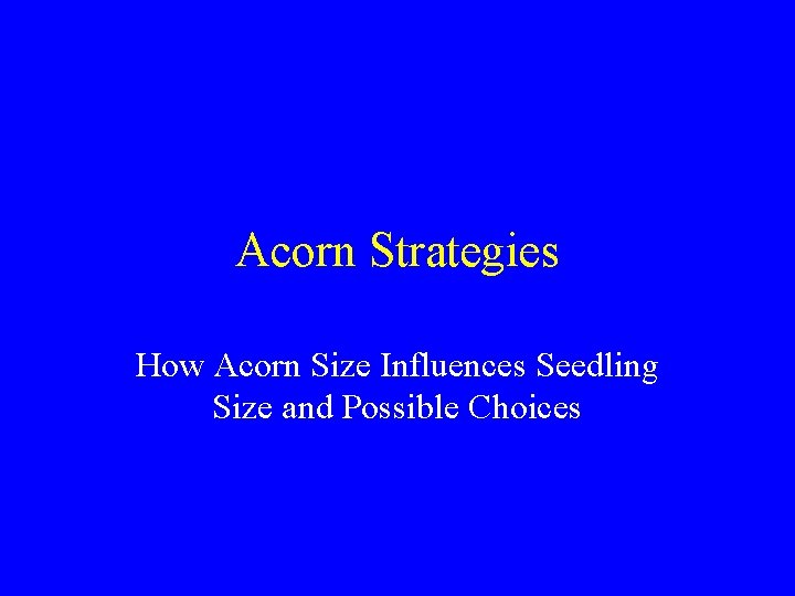 Acorn Strategies How Acorn Size Influences Seedling Size and Possible Choices 