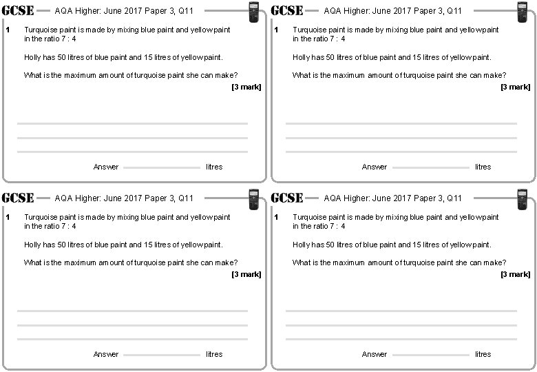 AQA Higher: June 2017 Paper 3, Q 11 1 AQA Higher: June 2017 Paper