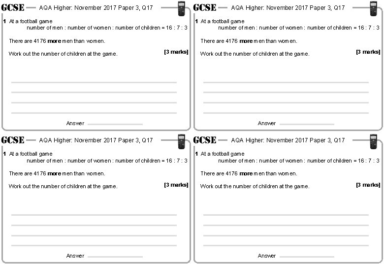 AQA Higher: November 2017 Paper 3, Q 17 1 At a football game number