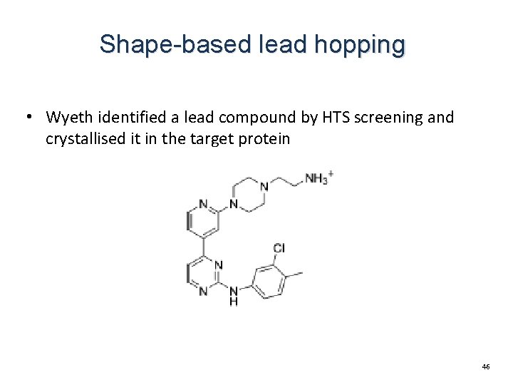 Shape-based lead hopping • Wyeth identified a lead compound by HTS screening and crystallised Shape-based lead hopping • Wyeth identified a lead compound by HTS screening and crystallised