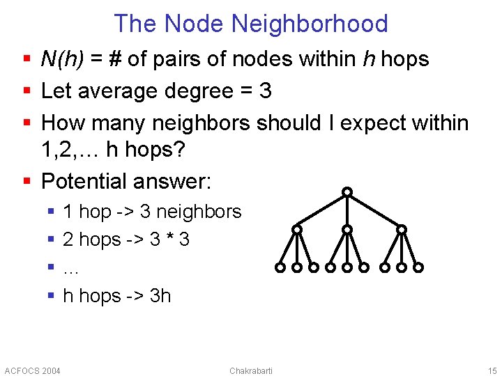 The Node Neighborhood § N(h) = # of pairs of nodes within h hops