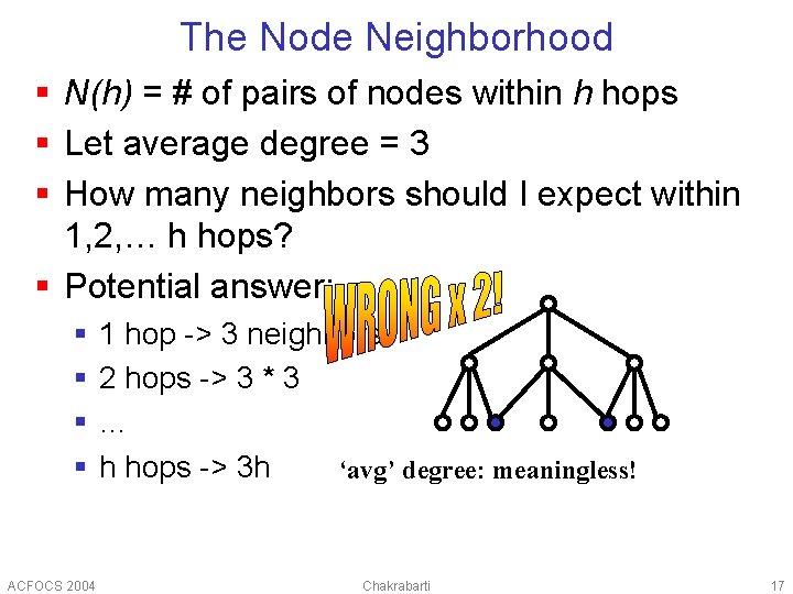 The Node Neighborhood § N(h) = # of pairs of nodes within h hops