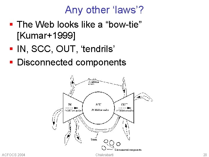 Any other ‘laws’? § The Web looks like a “bow-tie” [Kumar+1999] § IN, SCC,