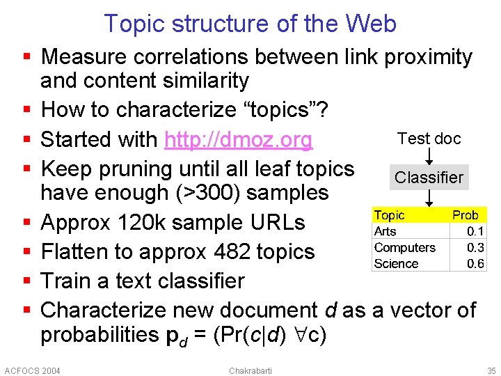 Topic structure of the Web § Measure correlations between link proximity and content similarity