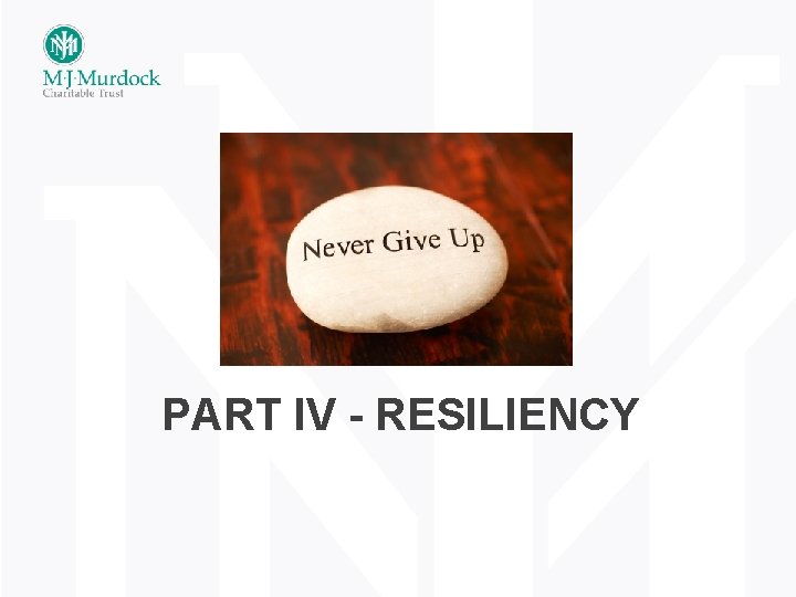 PART IV - RESILIENCY 
