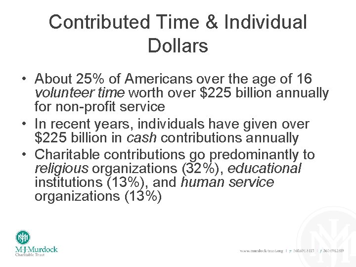 Contributed Time & Individual Dollars • About 25% of Americans over the age of
