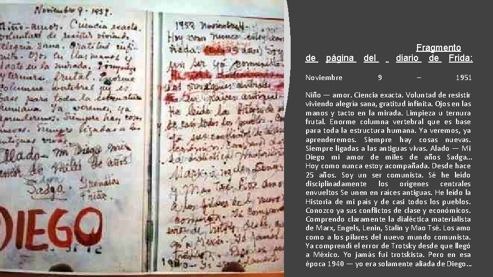 de página Noviembre Fragmento diario de Frida: del 9 – 1951 Niño — amor.