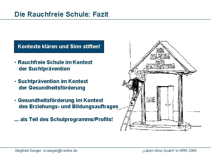 Die Rauchfreie Schule: Fazit Kontexte klären und Sinn stiften! • Rauchfreie Schule im Kontext