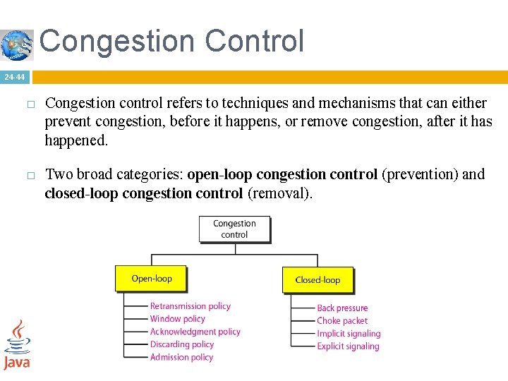 Congestion Control 24 -44 Congestion control refers to techniques and mechanisms that can either