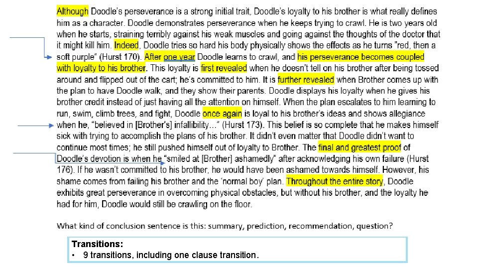 Transitions: • 9 transitions, including one clause transition. 