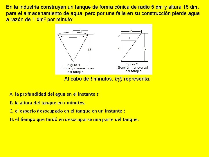 En la industria construyen un tanque de forma cónica de radio 5 dm y