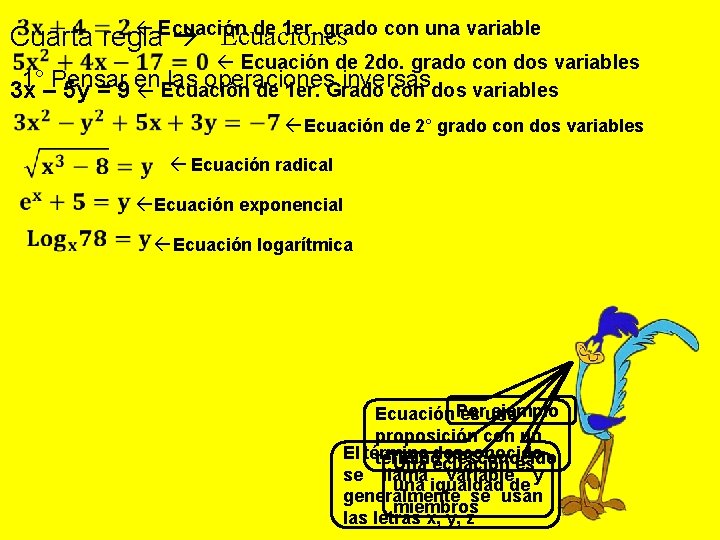  Ecuación de 1 er. grado con una variable Cuarta regla Ecuaciones Ecuación de