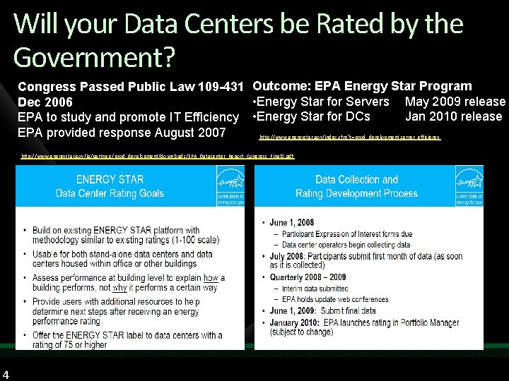 Will your Data Centers be Rated by the Government? Congress Passed Public Law 109