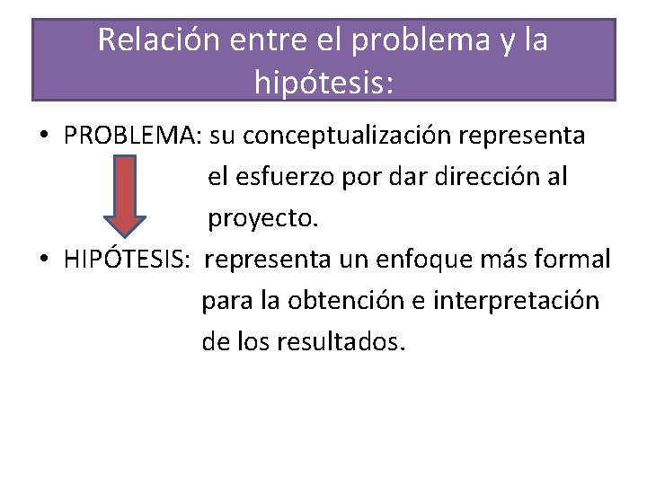 Relación entre el problema y la hipótesis: • PROBLEMA: su conceptualización representa el esfuerzo