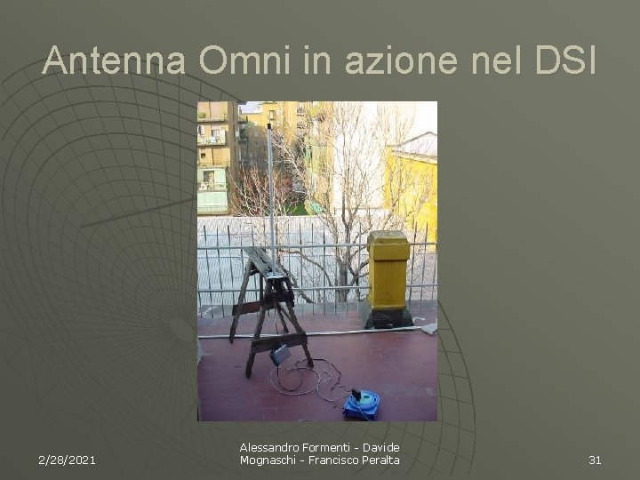 Antenna Omni in azione nel DSI 2/28/2021 Alessandro Formenti - Davide Mognaschi - Francisco