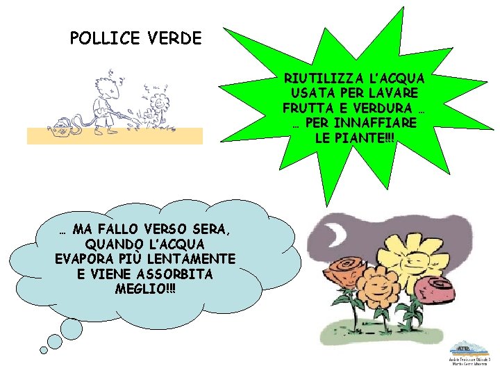 POLLICE VERDE RIUTILIZZA L’ACQUA USATA PER LAVARE FRUTTA E VERDURA … … PER INNAFFIARE