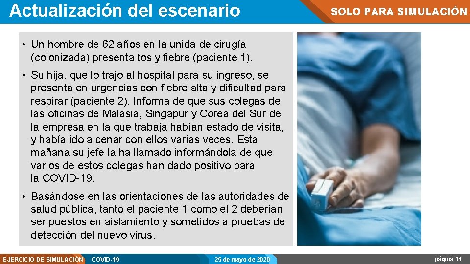 Actualización del escenario SOLO PARA SIMULACIÓN • Un hombre de 62 años en la