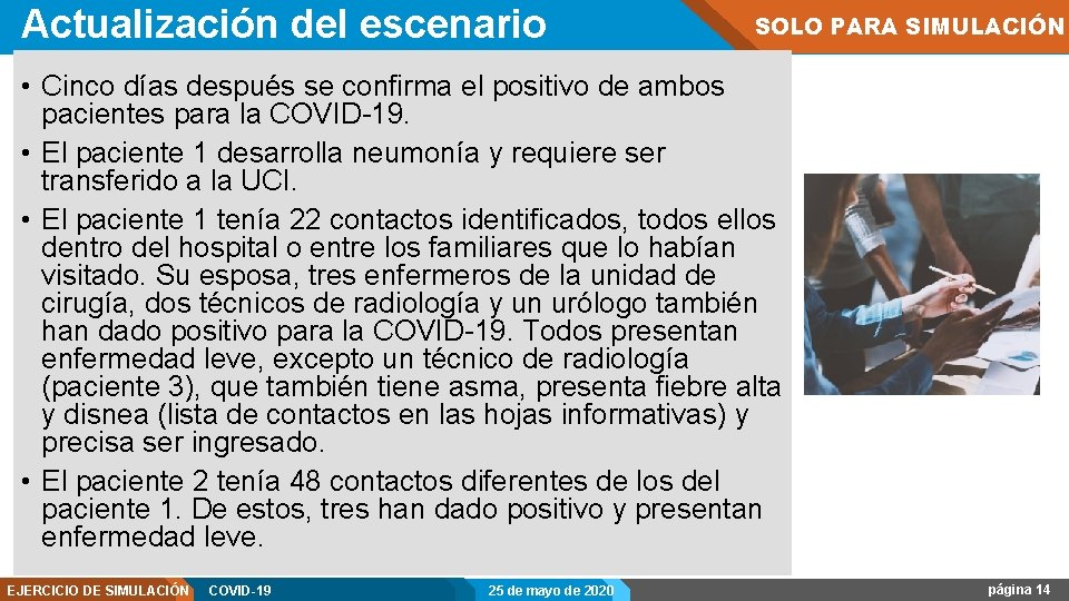 Actualización del escenario SOLO PARA SIMULACIÓN • Cinco días después se confirma el positivo