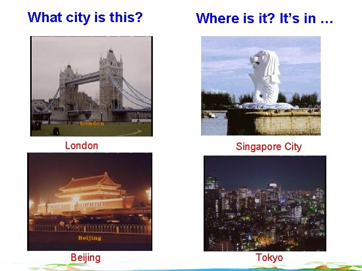 What city is this? London Beijing Where is it? It’s in … Singapore City