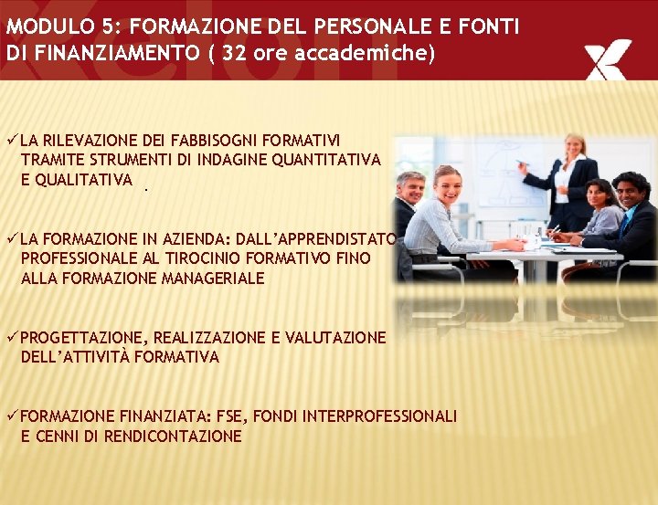 MODULO 5: FORMAZIONE DEL PERSONALE E FONTI DI FINANZIAMENTO ( 32 ore accademiche) üLA